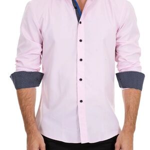 Men's Solid Pink Button Up Long Sleeve Dress Shirt /Size Large